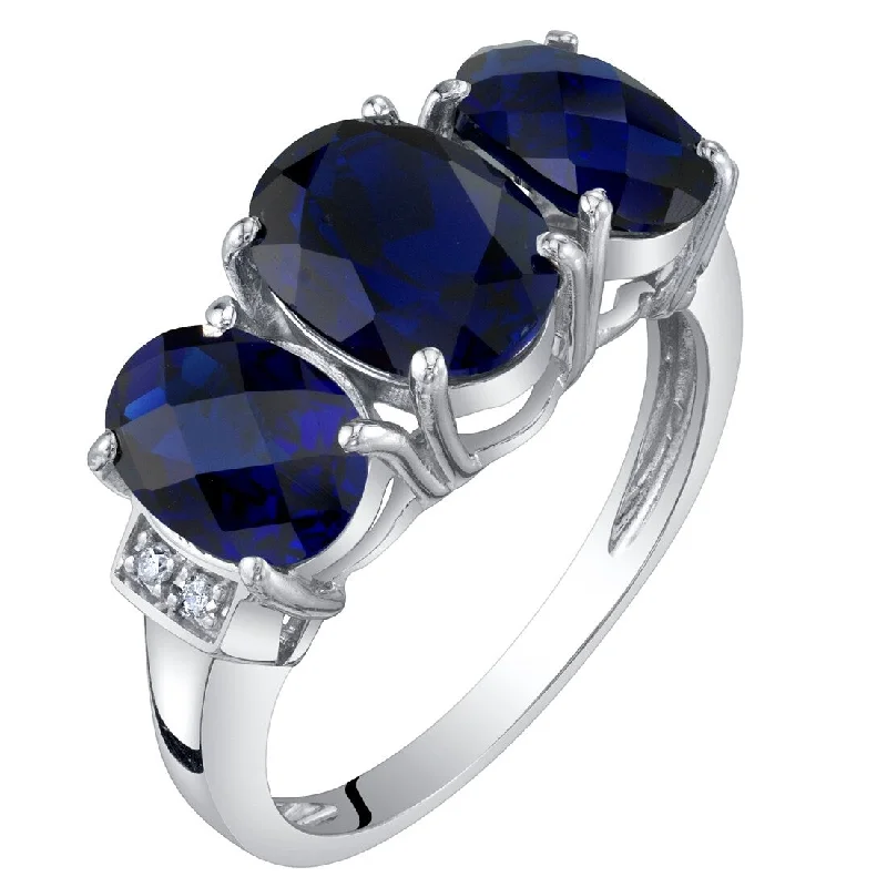 14k White Gold 3.02ct Created Blue Sapphire and Diamond Ring