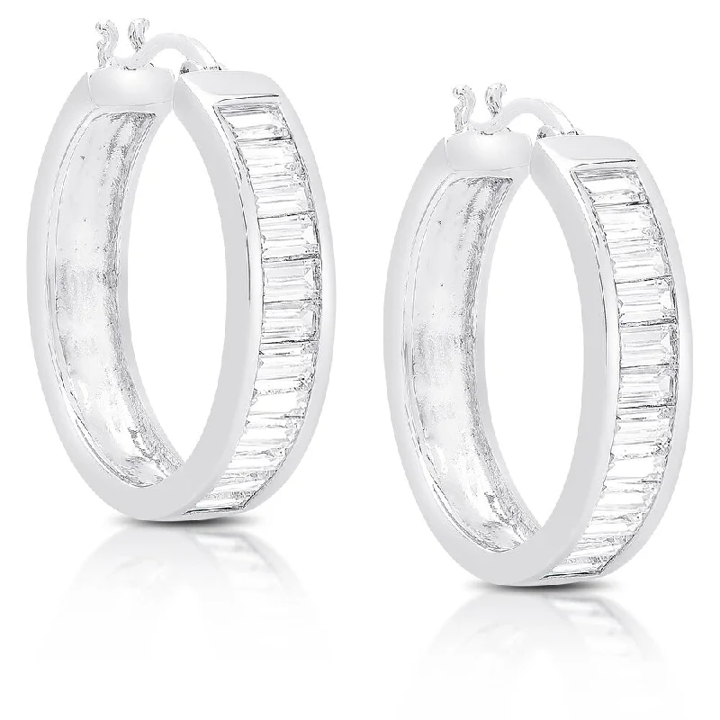 Dolce Giavonna Sterling Silver Cubic Zirconia Hoop Earrings