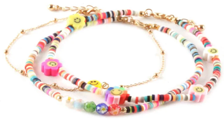 Beaded Bracelets with Happy Face Flower beads - Multiple colors