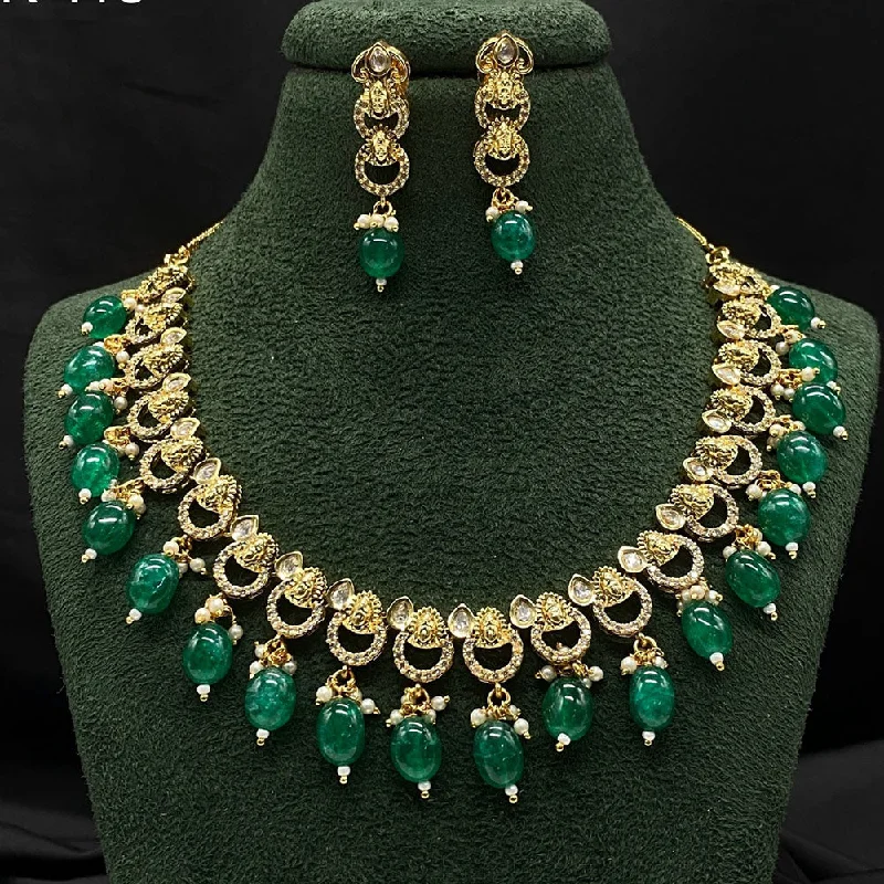 Royal Kundan Jewellery Gold Plated Polki Kundan And Beads Necklace Set