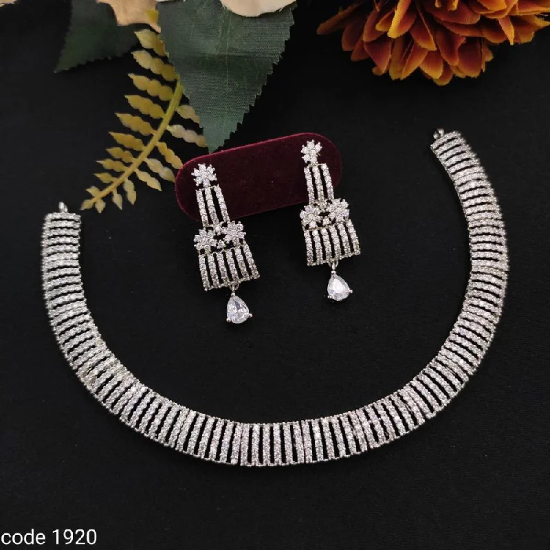 Aamrapali Silver Plated American Diamond Necklace Set