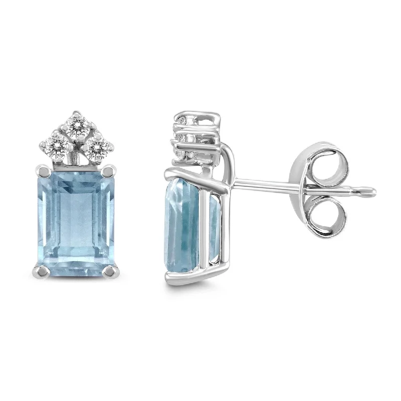 Marquee 14K White Gold 5x3MM Emerald Shaped Aquamarine and Diamond Earrings