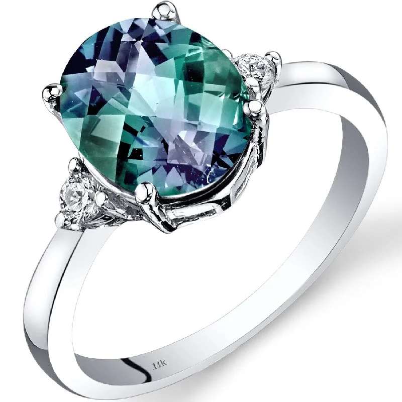 14k White Gold 3ct Created Alexandrite and Diamond Ring