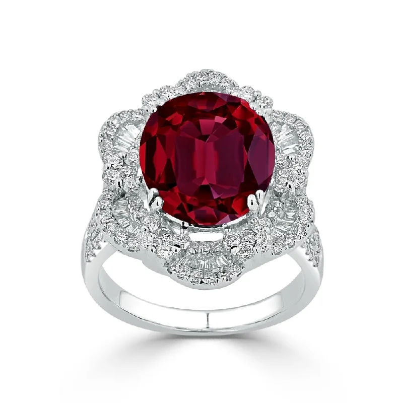 Auriya 8 1/3ct Oval-cut Red Ruby Halo Diamond Ring 1 1/4ctw 18K Gold