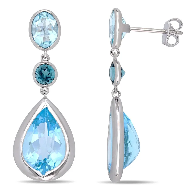 Miadora Sterling Silver Sky and London-Blue Topaz 3-tier Link Teardrop Earrings