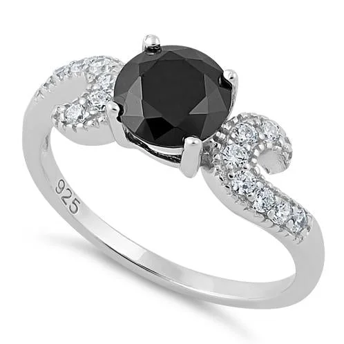 Sterling Silver Round Black CZ Ring