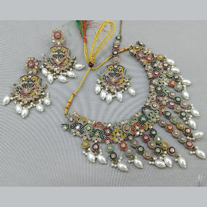 Rani Sati Jewels Gold Plated Crystal and Pearl Necklace Set