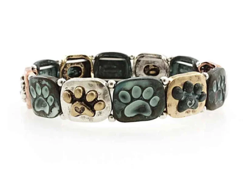 Patina Stretch Bracelet Animal or Dog Paws