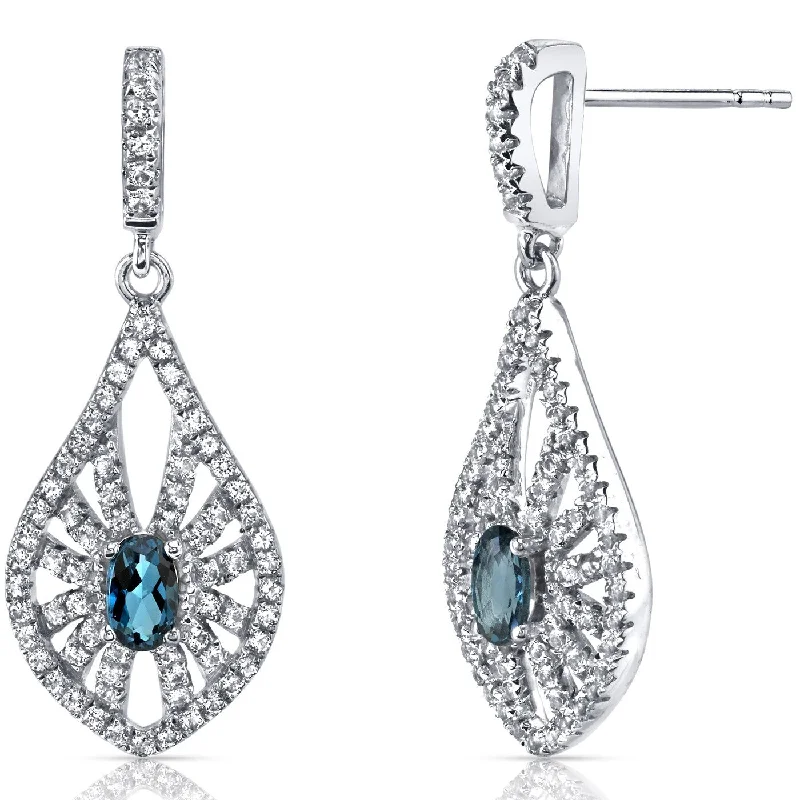 14k White Gold 2 ct London Blue Topaz Dangling Earrings