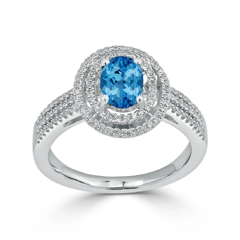 Auriya Modern 7/8ct Oval Blue Topaz and Halo Diamond Ring 1/4cttw 18K Gold