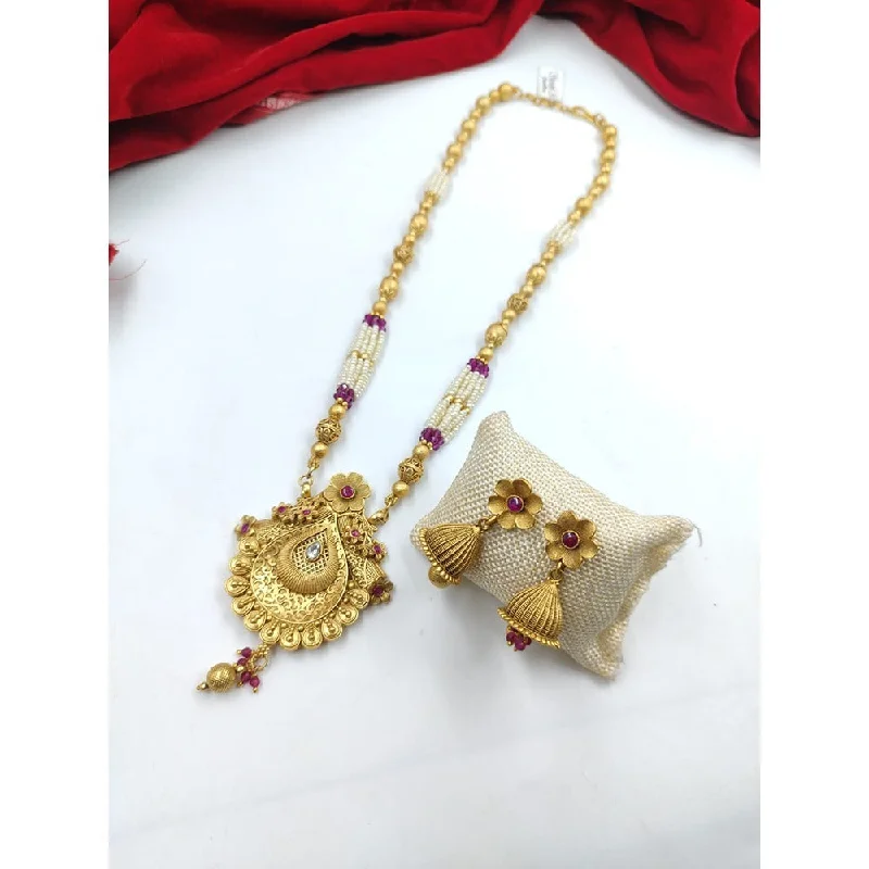 Akruti Collection Gold Plated Crystal Stone Pearls Long Necklace Set