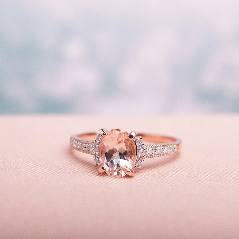 Oval-Cut Morganite and Diamond Ring in Rose Plated Sterling Silver by Miadora