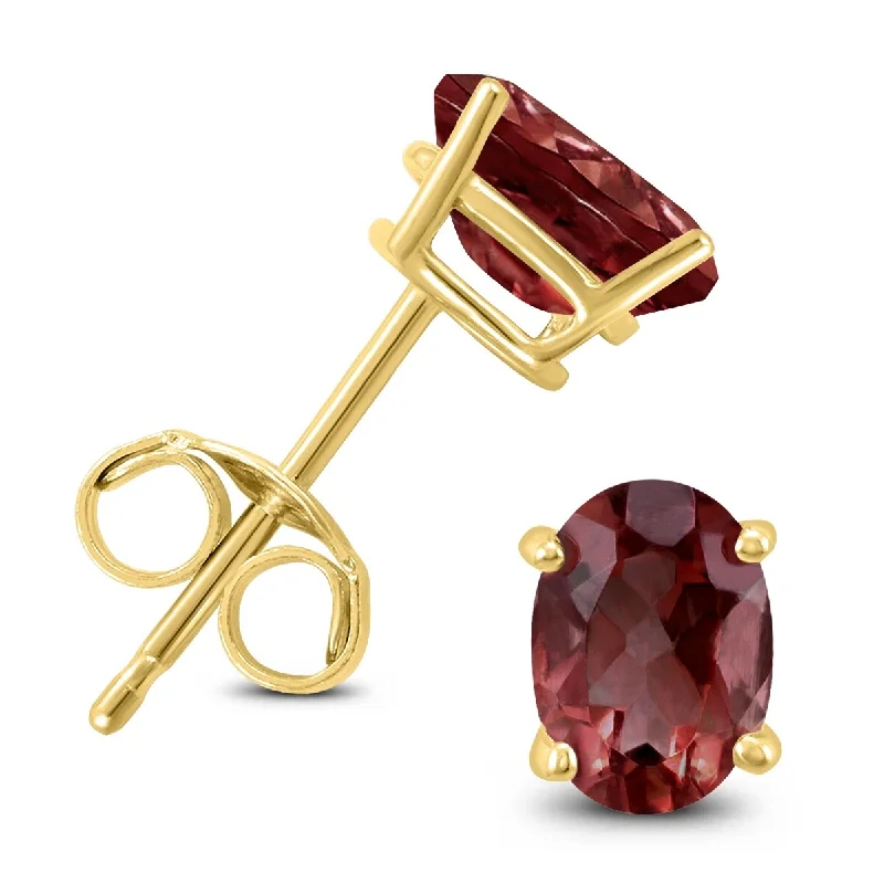 Marquee 14K Yellow Gold 8x6MM Oval Garnet Earrings