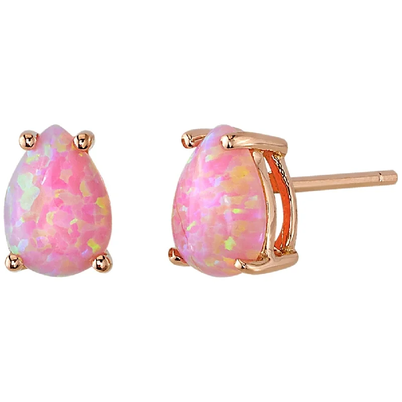 14k Rose Gold Pink Opal Stud Earrings 1 ct Pear Shape