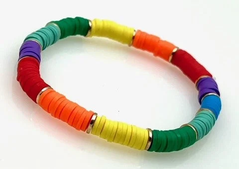 Beaded Stretch Bracelet with Bright colors and Gold Beads