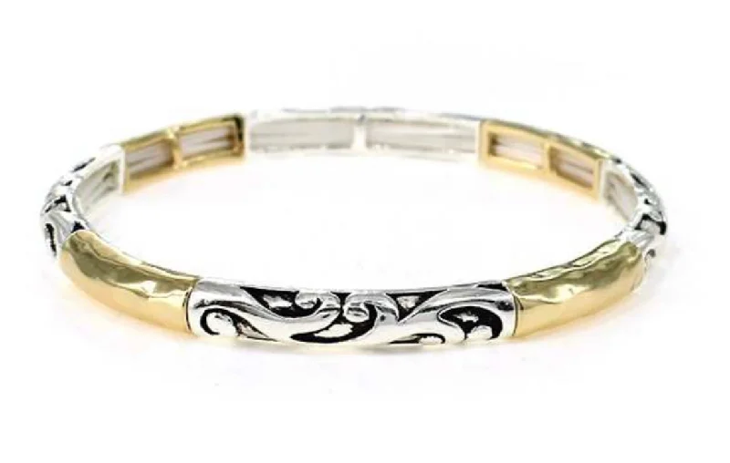 Two Tone Stackable Stretch Bracelet with Curves design