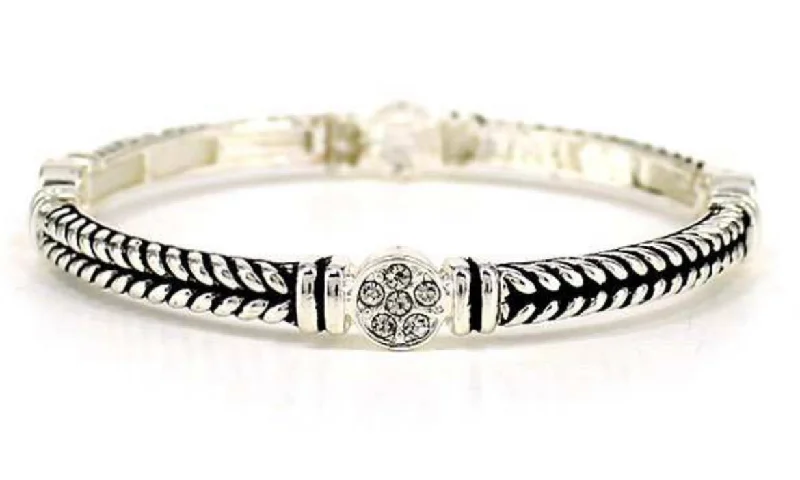 Silver Stretch Bracelet with Braid design and Crystals