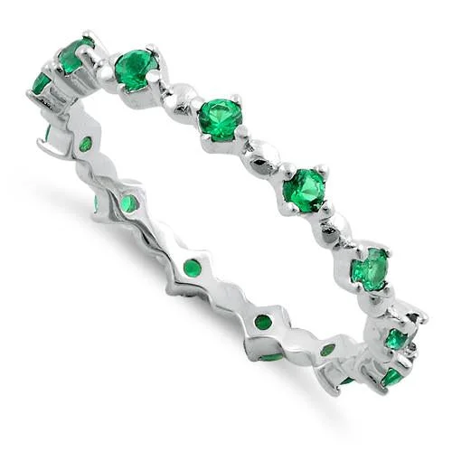 Sterling Silver Eternity Thin Emerald CZ Ring