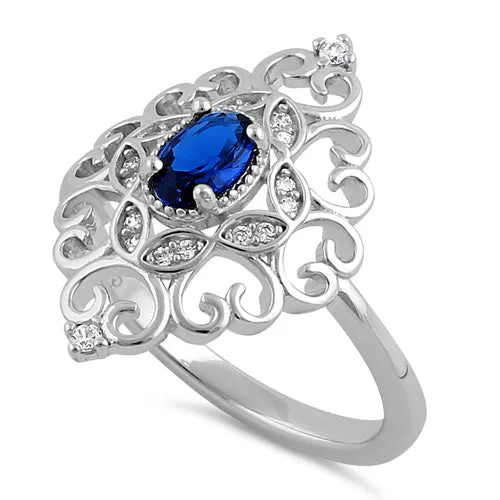 Sterling Silver Elegant Blue CZ Marquise Design Ring