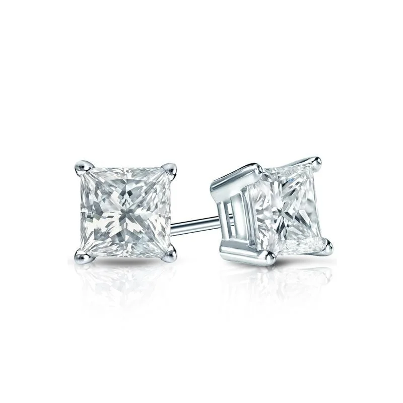 Auriya 14k Gold Lab Grown Princess Diamond Stud Earrings 0.50 to 5.00 ct. tw. 4-Prong Basket Screw-Back (F-G VS)