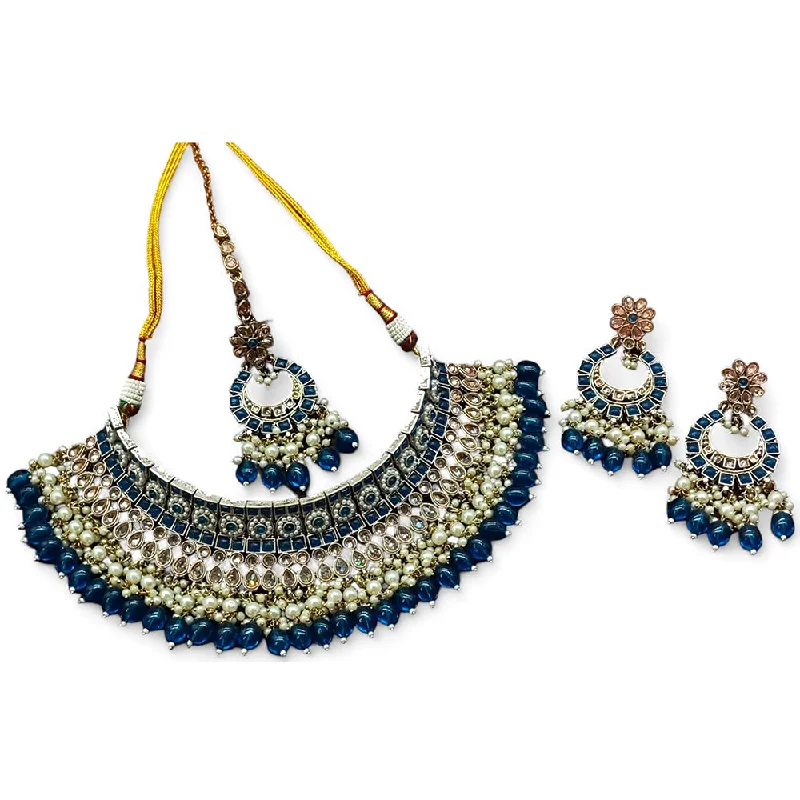 Gehana Mahal Gold Plated Crystal Stone Pearl And Beads Necklace Set