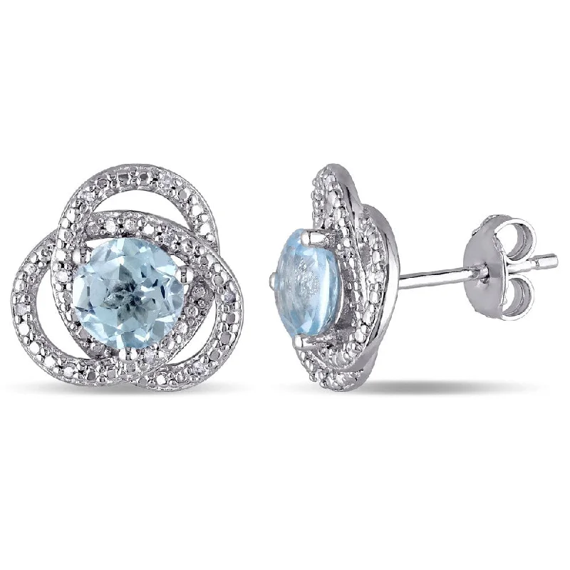 Miadora Sterling Silver Blue Topaz and 1/10ct TDW Diamond Love Knot Earrings (G-H, I2-I3)