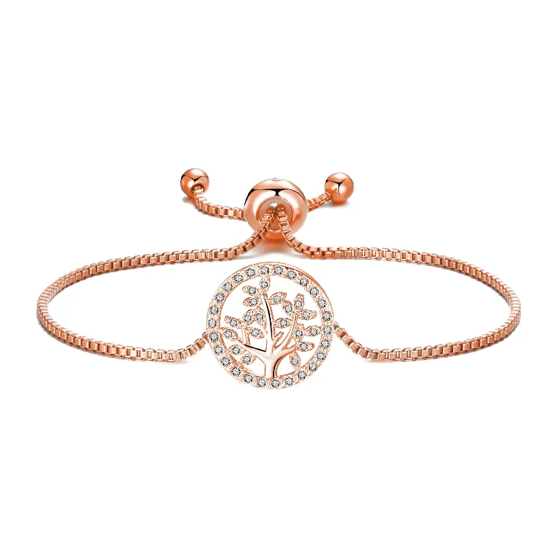 Rose Gold Plated Tree of Life Bracelet Created with Zircondia® Crystals