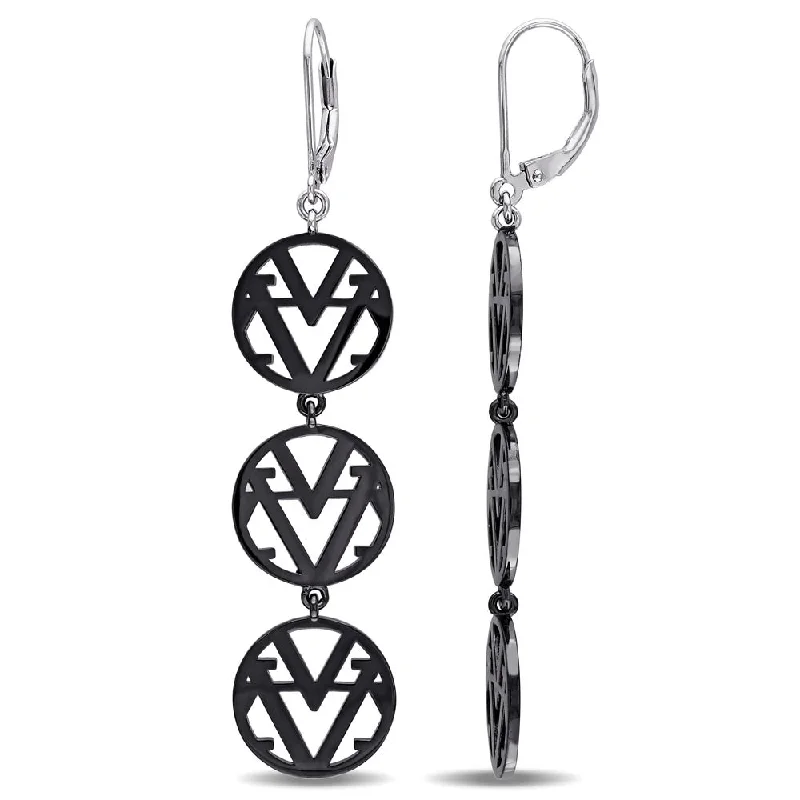 Miadora Openwork Drop Earrings in Sterling Silver with Black Rhodium - White