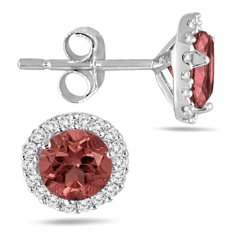 Marquee 5MM Garnet and Diamond Stud Earrings in 14K White Gold