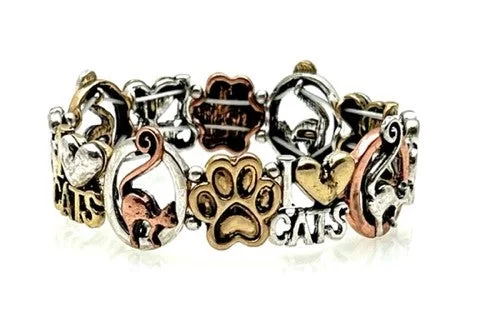 Multi Metal I Love Cats Stretch Bracelet