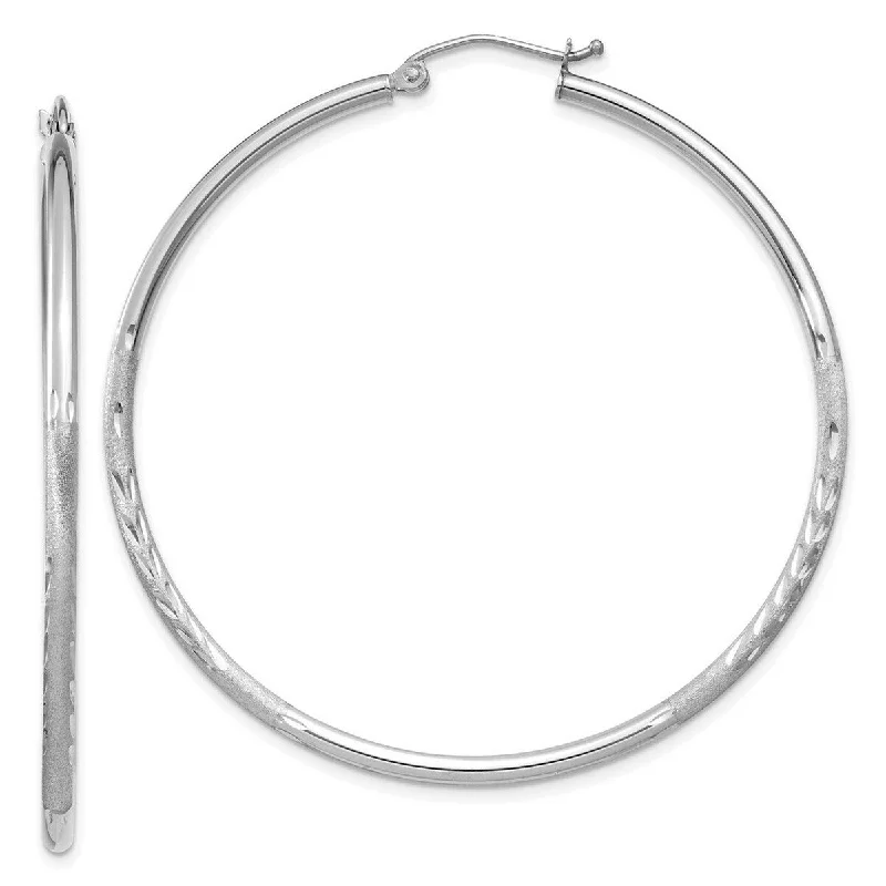 Curata 14k White Gold Satin and Sparkle Cut 46x2mm Round Hoop Earrings