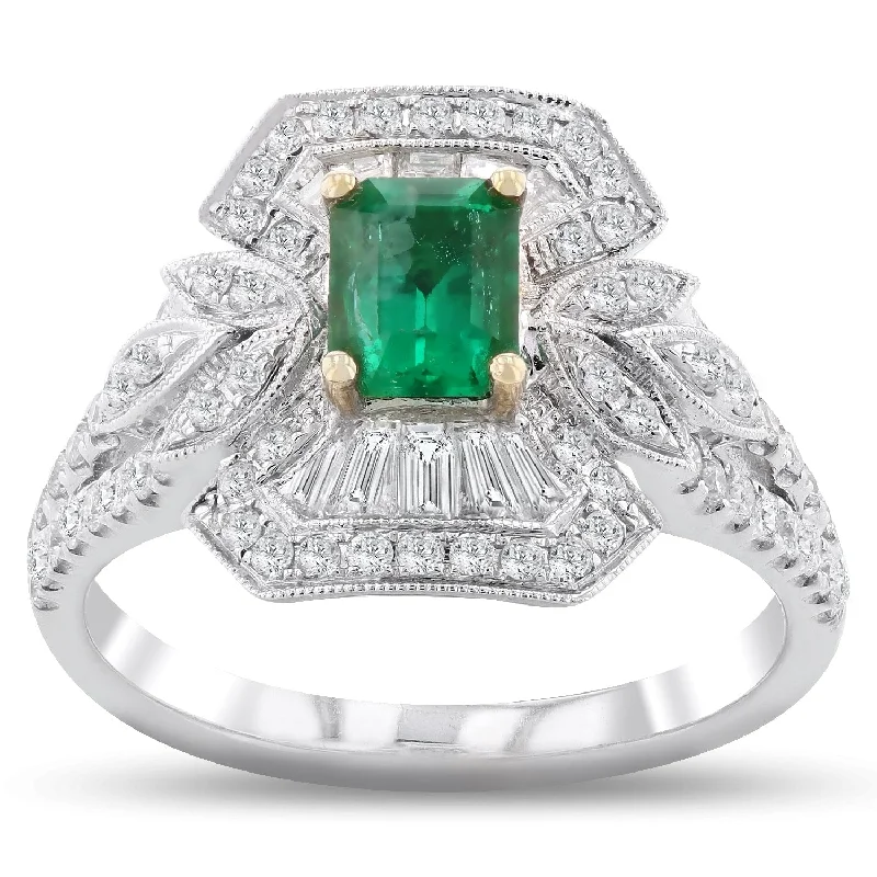 Auriya 18k White Gold 5/8ct Emerald and 3/4ct TDW Diamond Ring