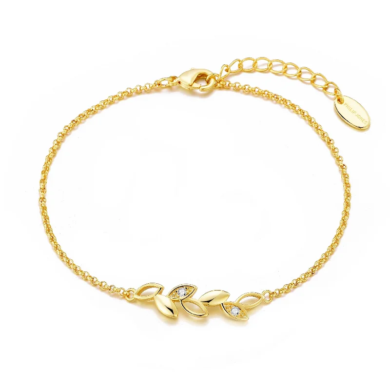 Gold Plated Leaf Chain Bracelet Created with Zircondia® Crystals