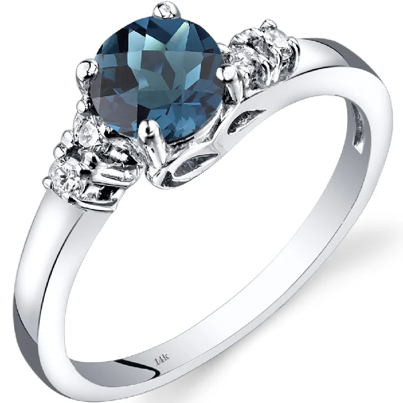 14k White Gold 1ct London Blue Topaz and Diamond Ring