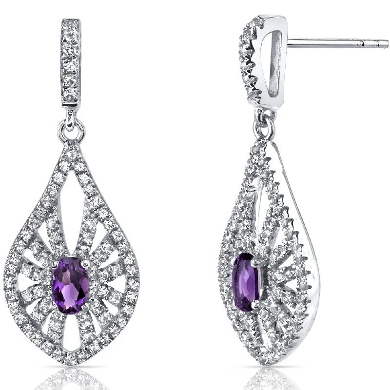 14k White Gold 2 ct Amethyst Dangling Earrings