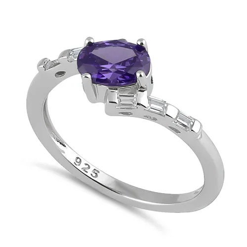 Sterling Silver Stuck In Between Oval Amethyst CZ Ring