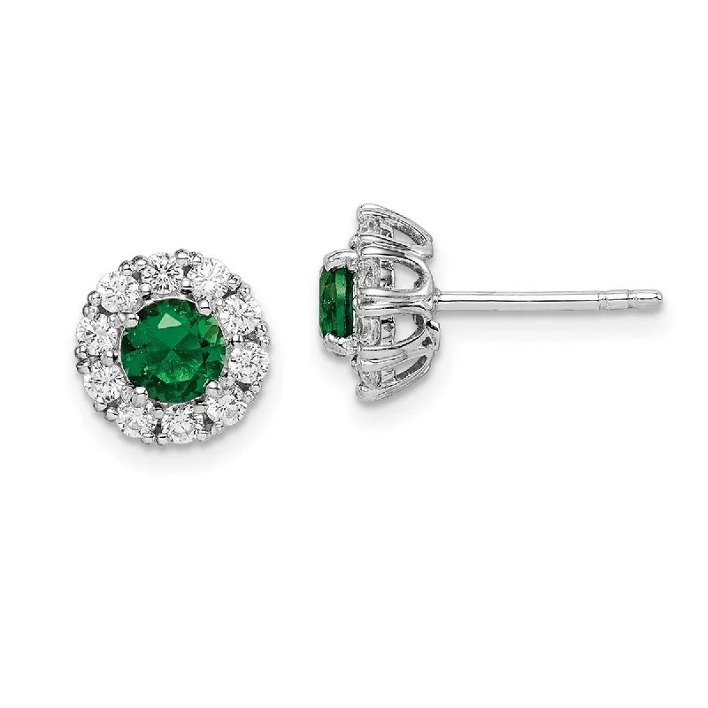 Curata 925 Sterling Silver Rhodium Plated Green Glass and CZ Cubic Zirconia Simulated Diamond Halo Post Earrings Measures