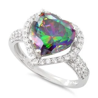 Sterling Silver Rainbow CZ Halo Ring