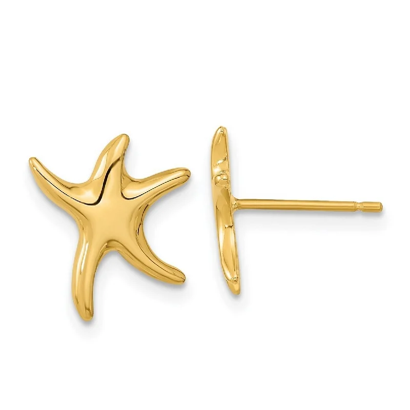 Curata 14k Yellow Gold 12mm Polished Sea shell Nautical Starfish Post Earrings