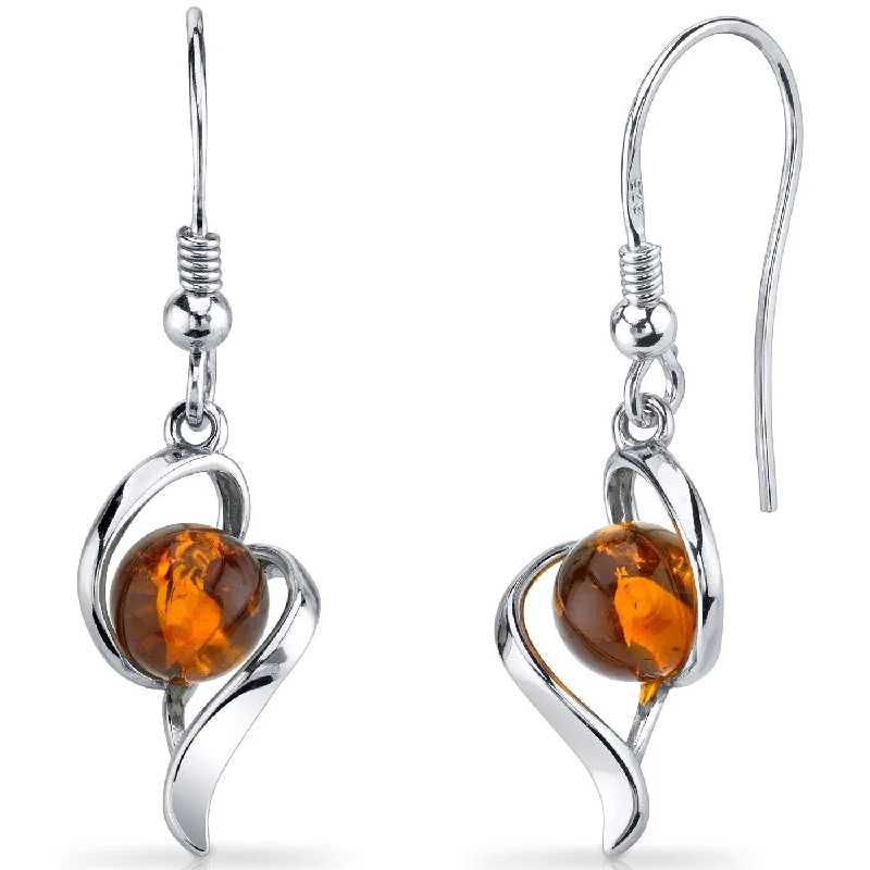 Baltic Amber Open Spiral Earrings in Sterling Silver