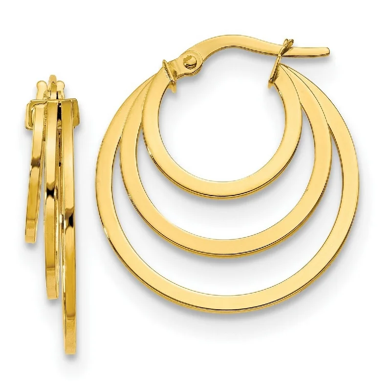 Curata 14k Yellow Polished 3 Ring Hoop Earrings - 23.5x22mm