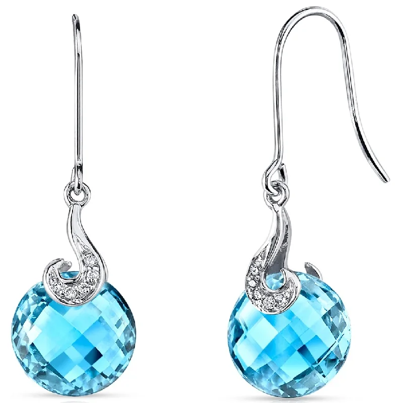 14k White Gold 9.25 ct Swiss Blue Topaz and Diamond Earrings