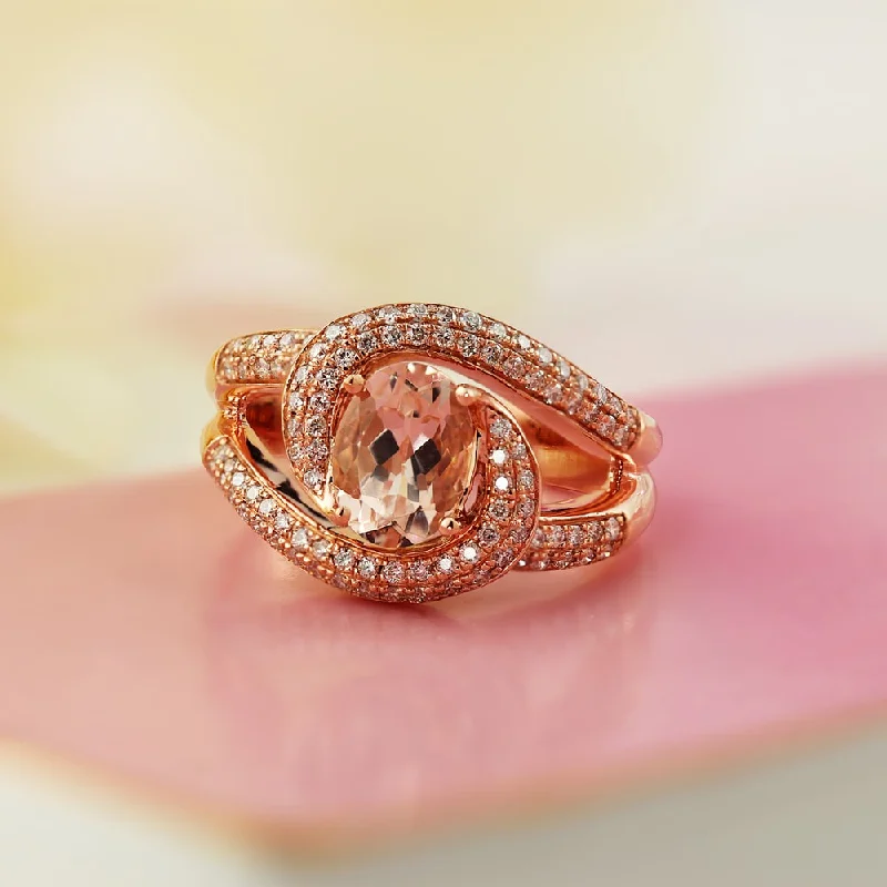 Auriya 1 1/5ct Oval Shaped Morganite and 2/5ctw Halo Diamond Ring 10-karat Rose Gold