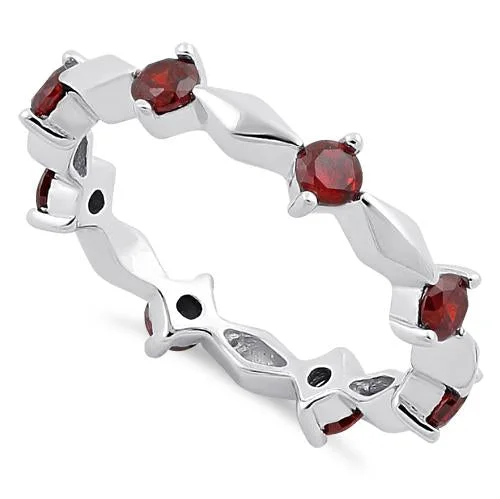 Sterling Silver Round Cut Eternity Dark Garnet CZ Ring