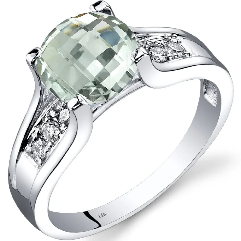 14k White Gold 1.75ct Green Amethyst and Diamond Ring