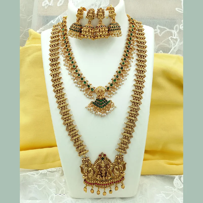 Joyful Jewel Art Matte Gold Plated Pota Stone And Pearl Necklace Combo