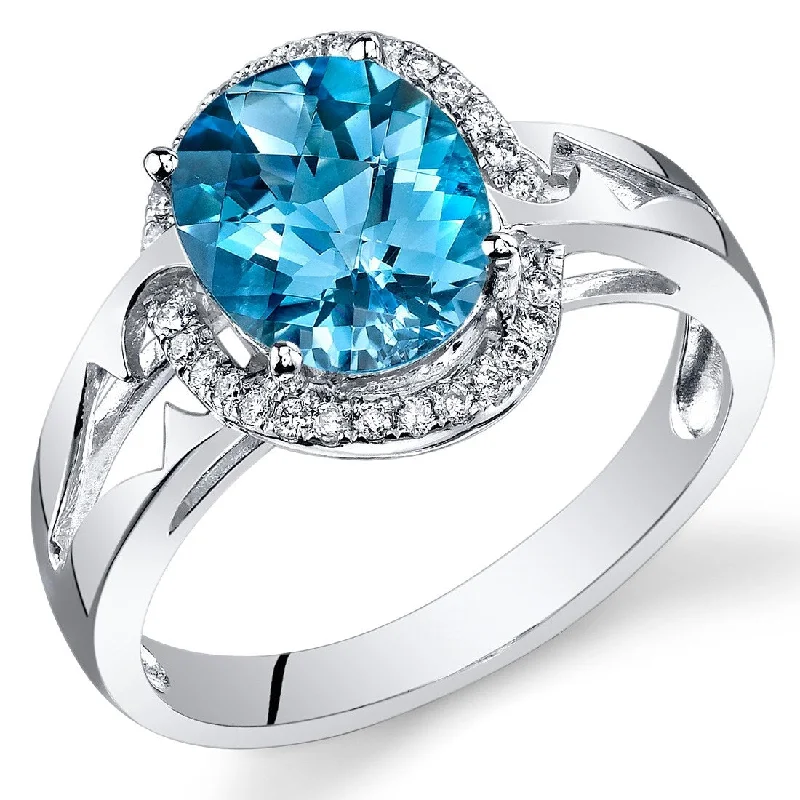 14k White Gold 2.5ct Swiss Blue Topaz and Diamond Ring