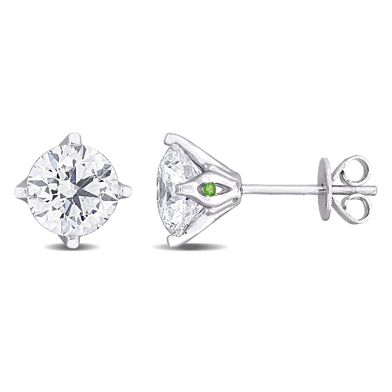 Created Forever 3ct TDW Lab-Grown Diamond and Tsavorite Accent Stud Earrings in 14K White Gold