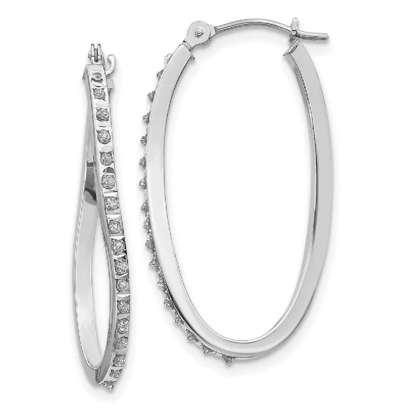 Curata 14k White Gold 30x1mm Diamond Accent Twist Hinged Hoop Earrings