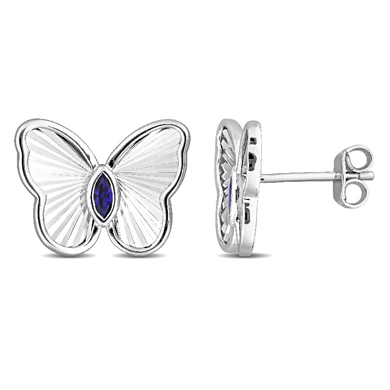 Miadora 1/4ct TGW Marquise-Cut Created Blue Sapphire Butterfly Stud Earrings in Sterling Silver